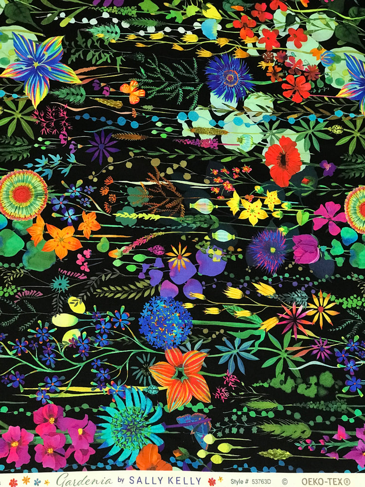 Sally Kelly - Gardenia - Flora Black Cotton Lawn