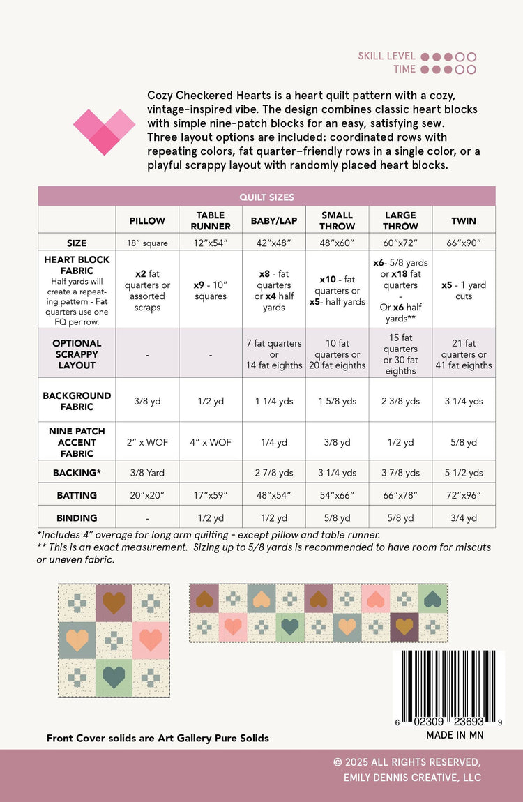 Quilty Love - Cozy Checkered Hearts Quilt Paper Pattern