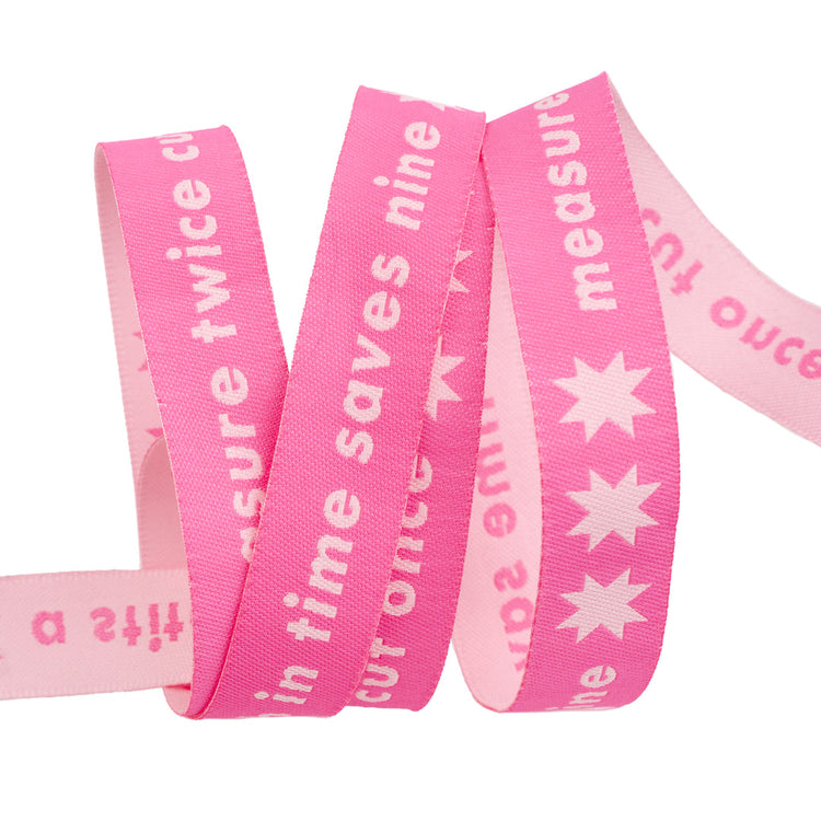 Ruby Star Society - Catnap - Measure Twice in Neon Pink 5/8" Width Ribbon