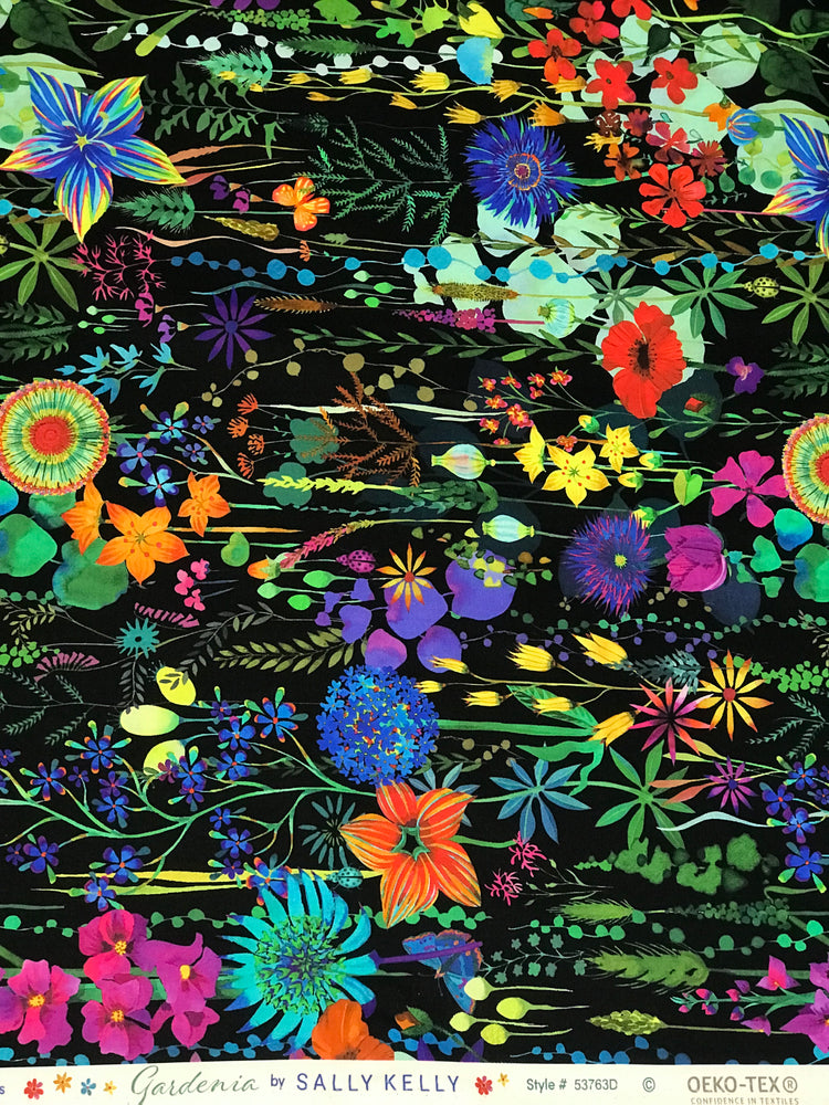 Sally Kelly - Gardenia - Flora Black Cotton Lawn