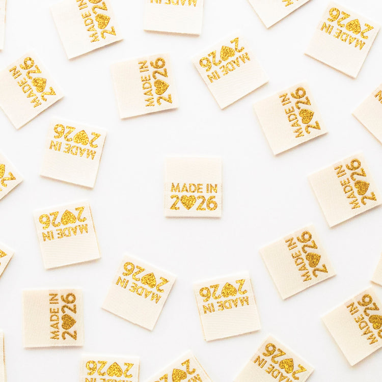 Sarah Hearts Sew In Labels - Made in 2026 Metallic Gold - 8 Pack