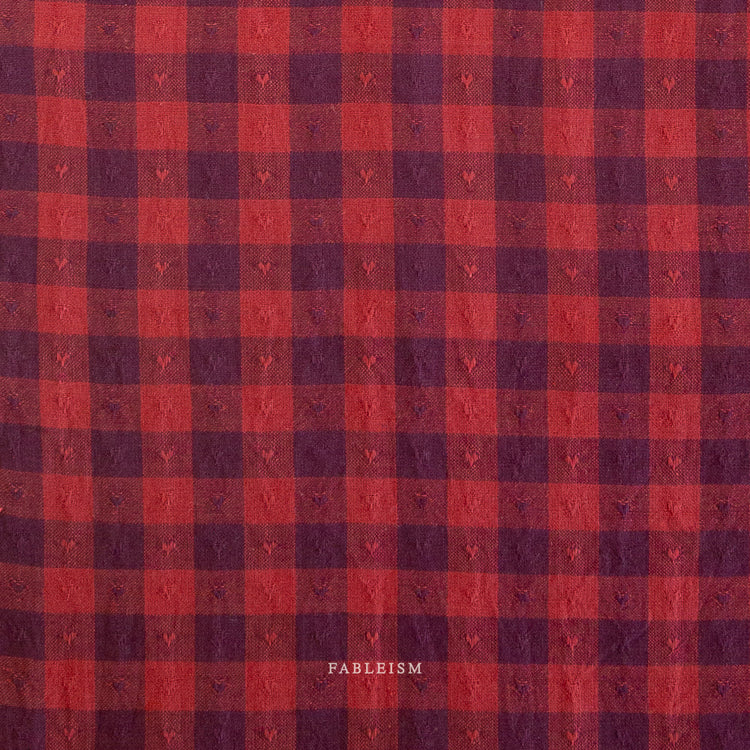 Fableism Queen of Hearts 55" Wide - Dobby Hearts Gingham in Maraschino