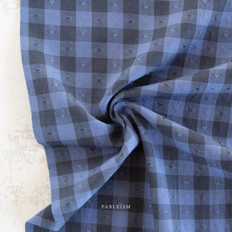 Fableism Queen of Hearts 55" Wide - Dobby Hearts Gingham in Blueberry - Back In Stock End Dec 2025