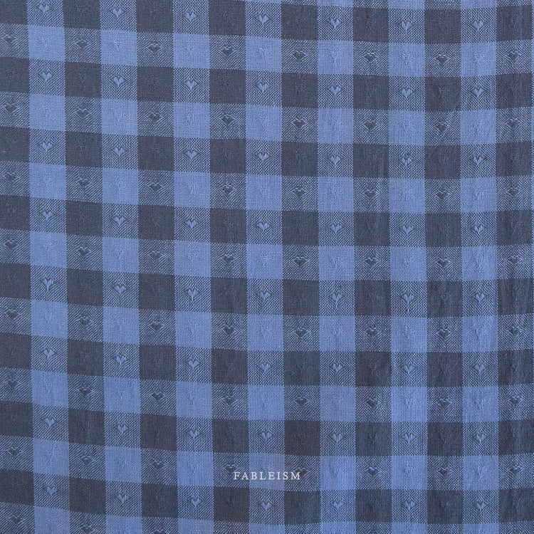 Fableism Queen of Hearts 55" Wide - Dobby Hearts Gingham in Blueberry - Back In Stock End Dec 2025