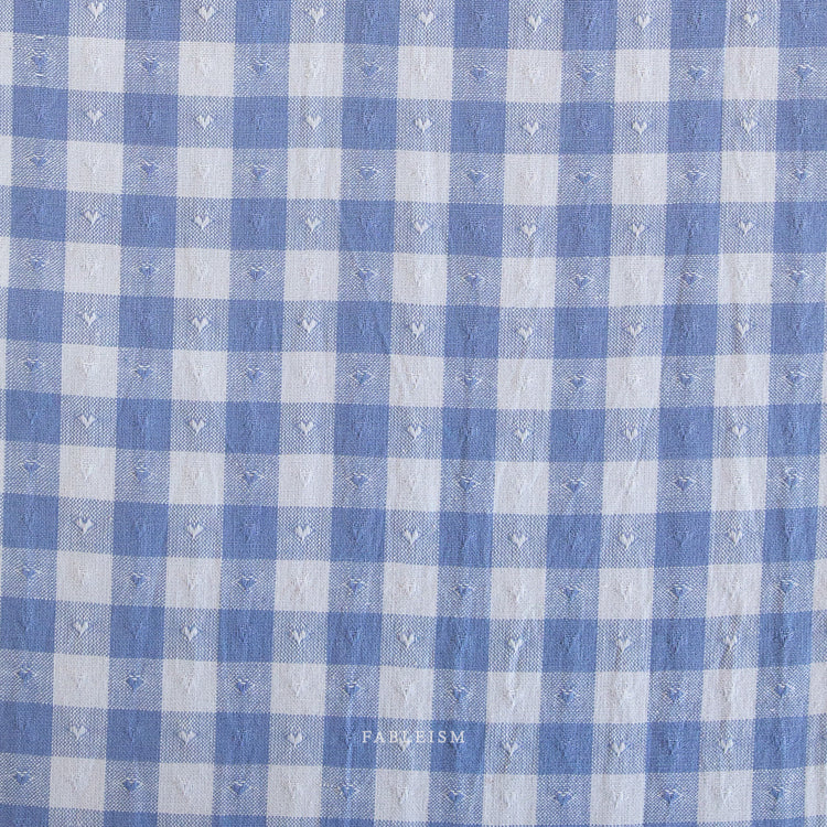 Bolt End Fableism Queen of Hearts 55" Wide - Dobby Hearts Gingham in Alice Blue 1.3m
