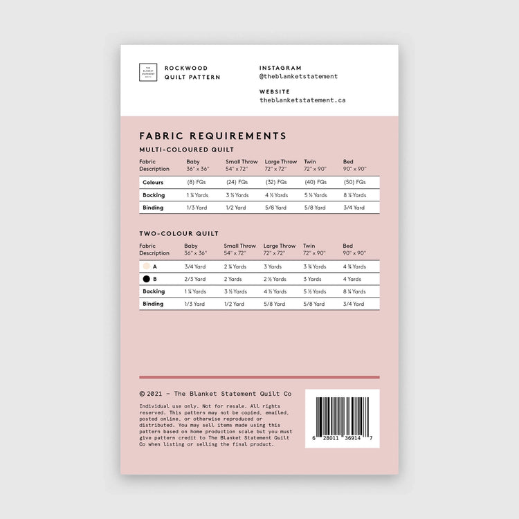 The Blanket Statement - Rockwood Quilt Paper Pattern
