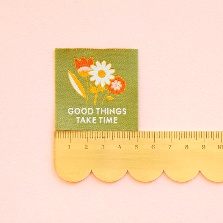 Sarah Hearts Sew In Labels - Good Things Take Time Green - 4 Pack