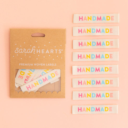 Sarah Hearts Sew In Labels - Colourful Handmade - 8 Pack