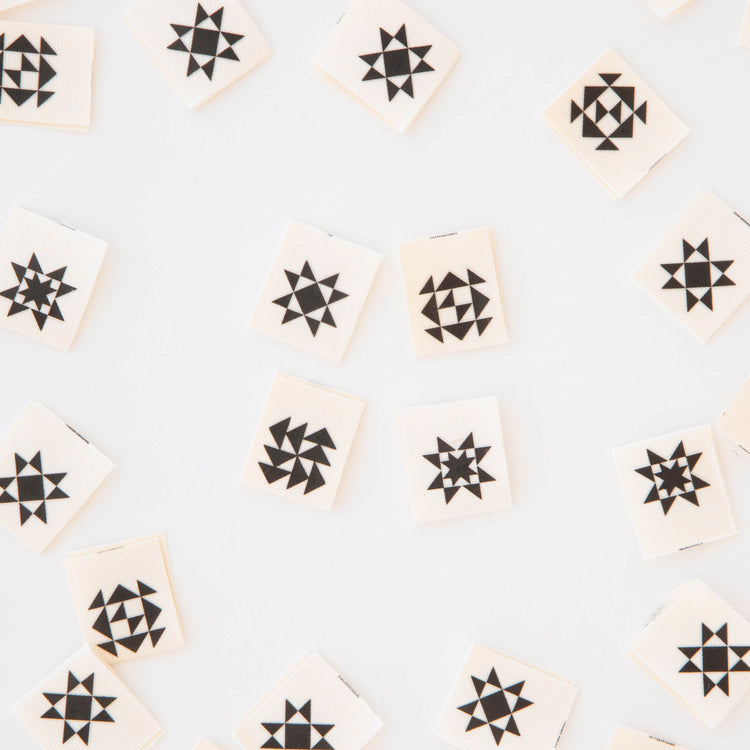Sarah Hearts Sew In Labels - Black Quilt Block - 8 Pack