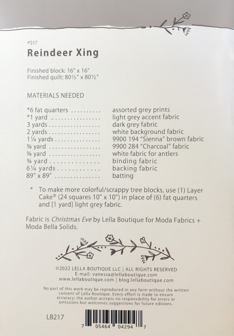 Reindeer Xing Quilt Pattern - By Lella Boutique