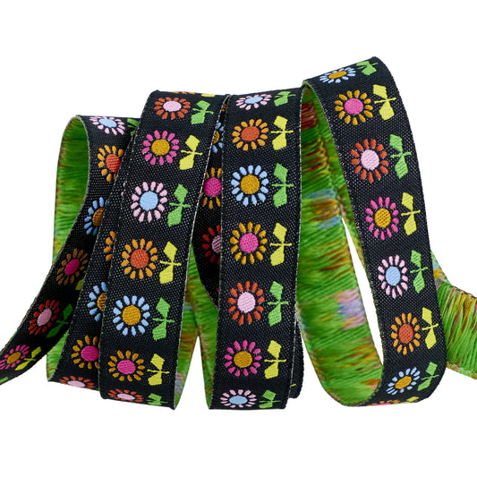 In Stock Ruby Star Society - Catnap - Daisy in Black 5/8" Width Ribbon