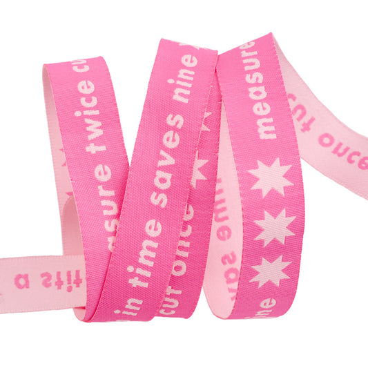 Ruby Star Society - Catnap - Measure Twice in Neon Pink 5/8" Width Ribbon