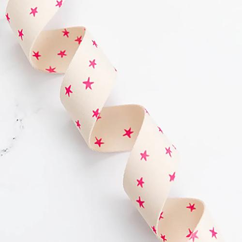 Ruby Star Society 1.5" Wide Webbing - Starry Natural / Vivid Pink