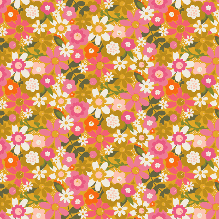 Sarah Hearts - Joyful June - Ochre Floral Canvas