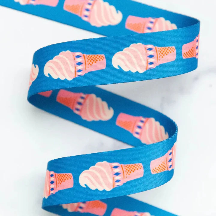 Ruby Star Society 1.5" Wide Webbing - Ice Cream In Bright Blue