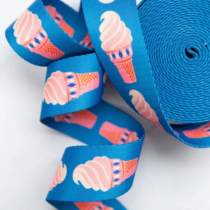 Ruby Star Society 1.5" Wide Webbing - Ice Cream In Bright Blue
