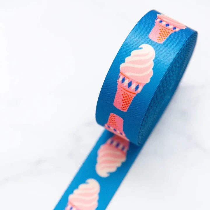 Ruby Star Society 1.5" Wide Webbing - Ice Cream In Bright Blue