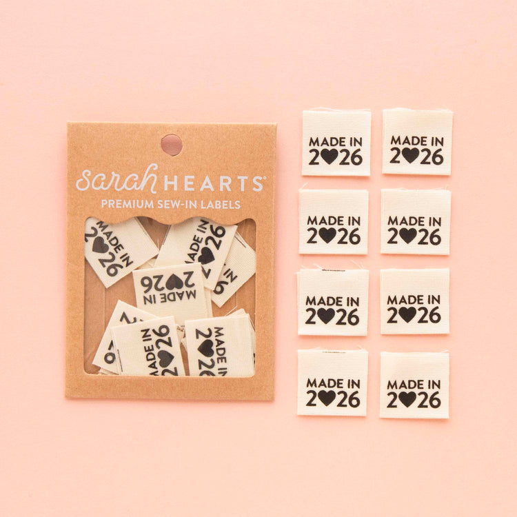 Sarah Hearts Sew In Labels - Made in 2026 Centre Fold - 8 Pack