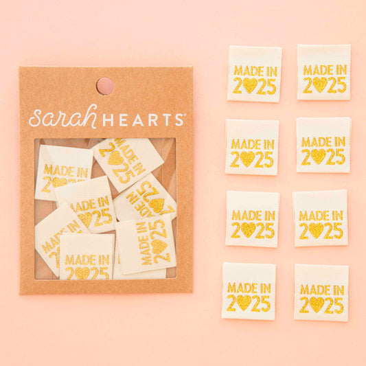Sarah Hearts Sew In Labels - Made in 2025 Metallic Gold - 8 Pack