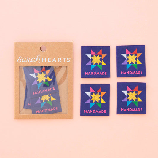 Sarah Hearts Sew In Labels - Large Handmade Quilt Star Label - 4 Pack