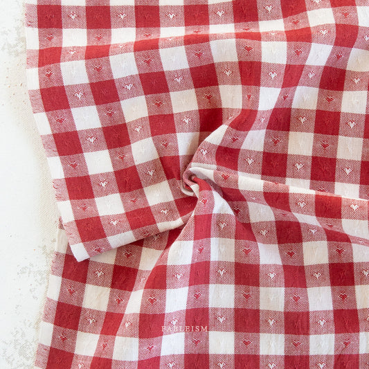 Fableism Queen of Hearts 55" Wide - Dobby Hearts Gingham in Cherry