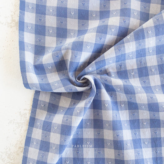 Fableism Queen of Hearts 55" Wide - Dobby Hearts Gingham in Alice Blue