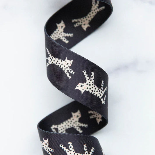 Ruby Star Society 1.5" Wide Webbing - Snow Leopards In Black