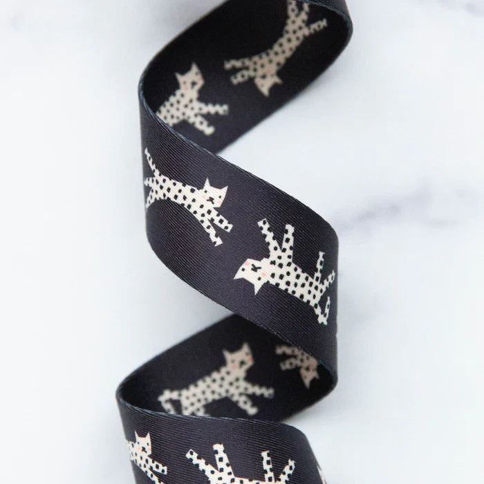 Ruby Star Society 1.5" Wide Webbing - Snow Leopards In Black