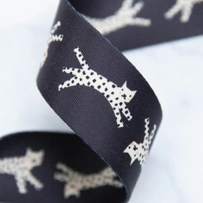 Ruby Star Society 1.5" Wide Webbing - Snow Leopards In Black
