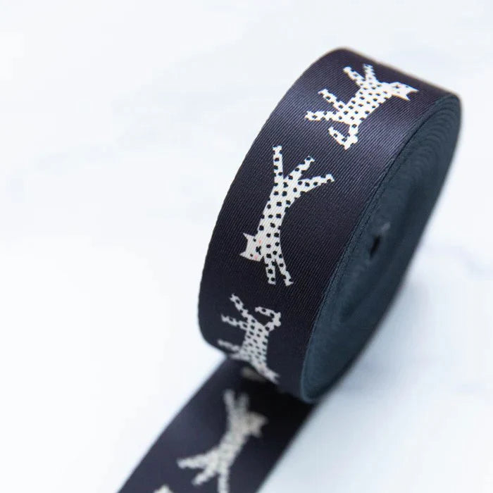 Ruby Star Society 1.5" Wide Webbing - Snow Leopards In Black