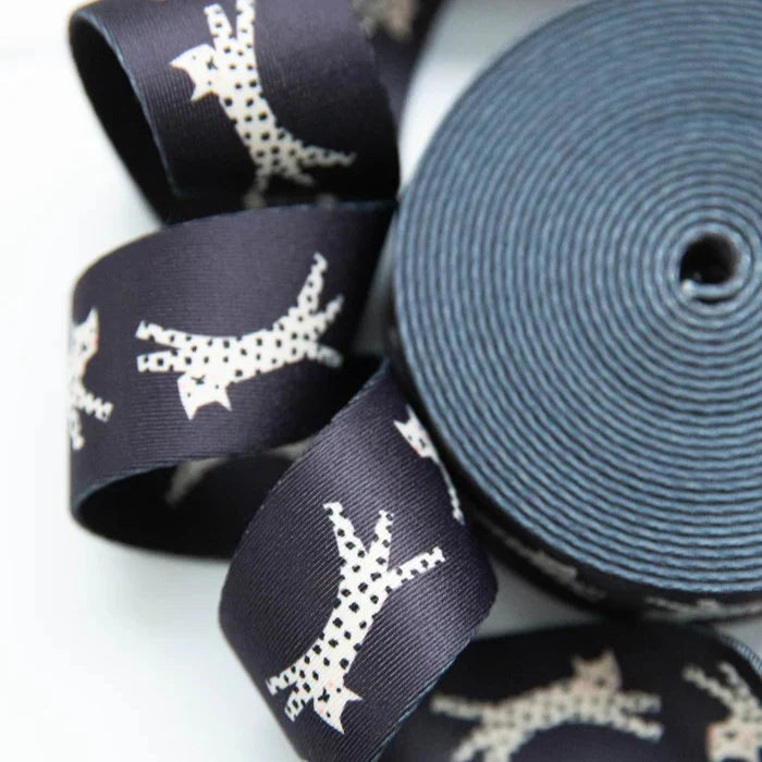 Ruby Star Society 1.5" Wide Webbing - Snow Leopards In Black