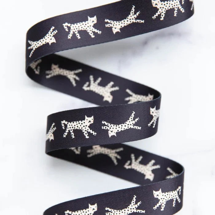 Ruby Star Society 1.5" Wide Webbing - Snow Leopards In Black
