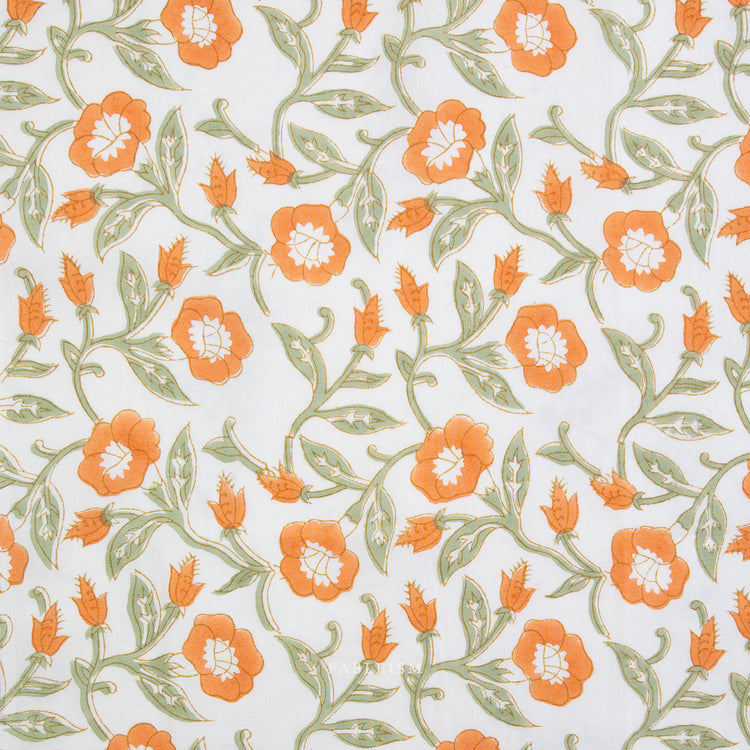 Fableism Indian Block Prints - Cottage - Boho Trumpet Vines in Sage