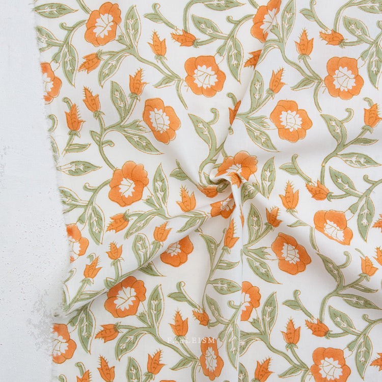 Fableism Indian Block Prints - Cottage - Boho Trumpet Vines in Sage