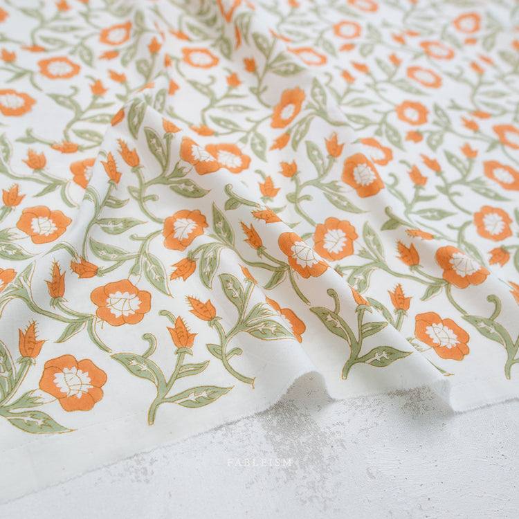 Fableism Indian Block Prints - Cottage - Boho Trumpet Vines in Sage