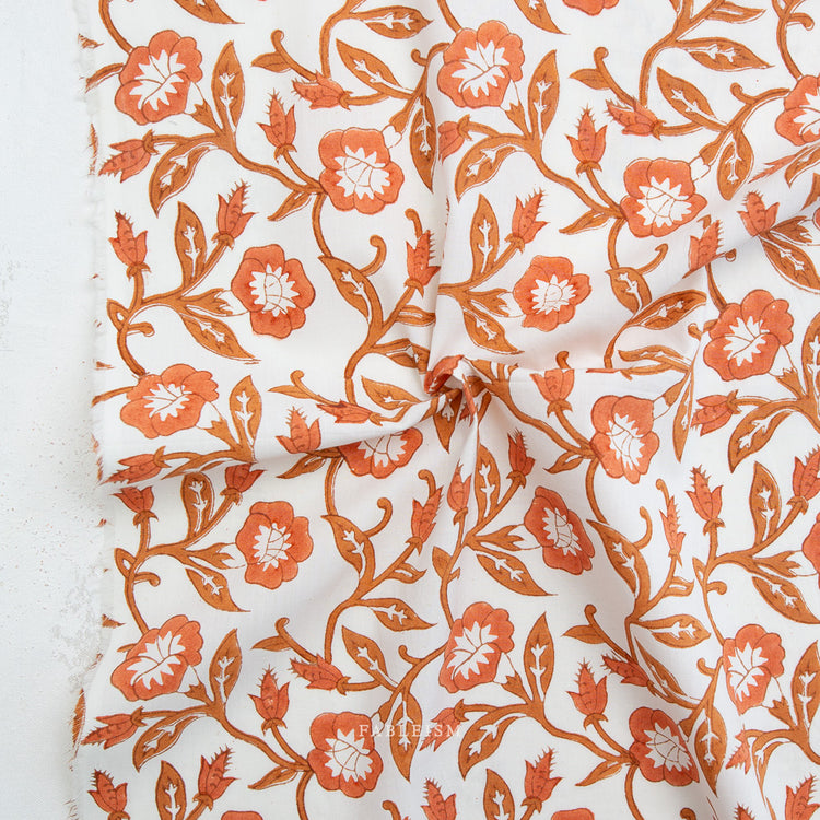 Fableism Indian Block Prints - Cottage - Boho Trumpet Vines in Sienna