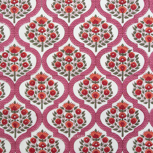 Fableism Indian Block Prints - Cottage - Lattice Floral in Pink