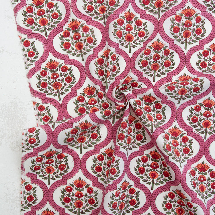 Fableism Indian Block Prints - Cottage - Lattice Floral in Pink